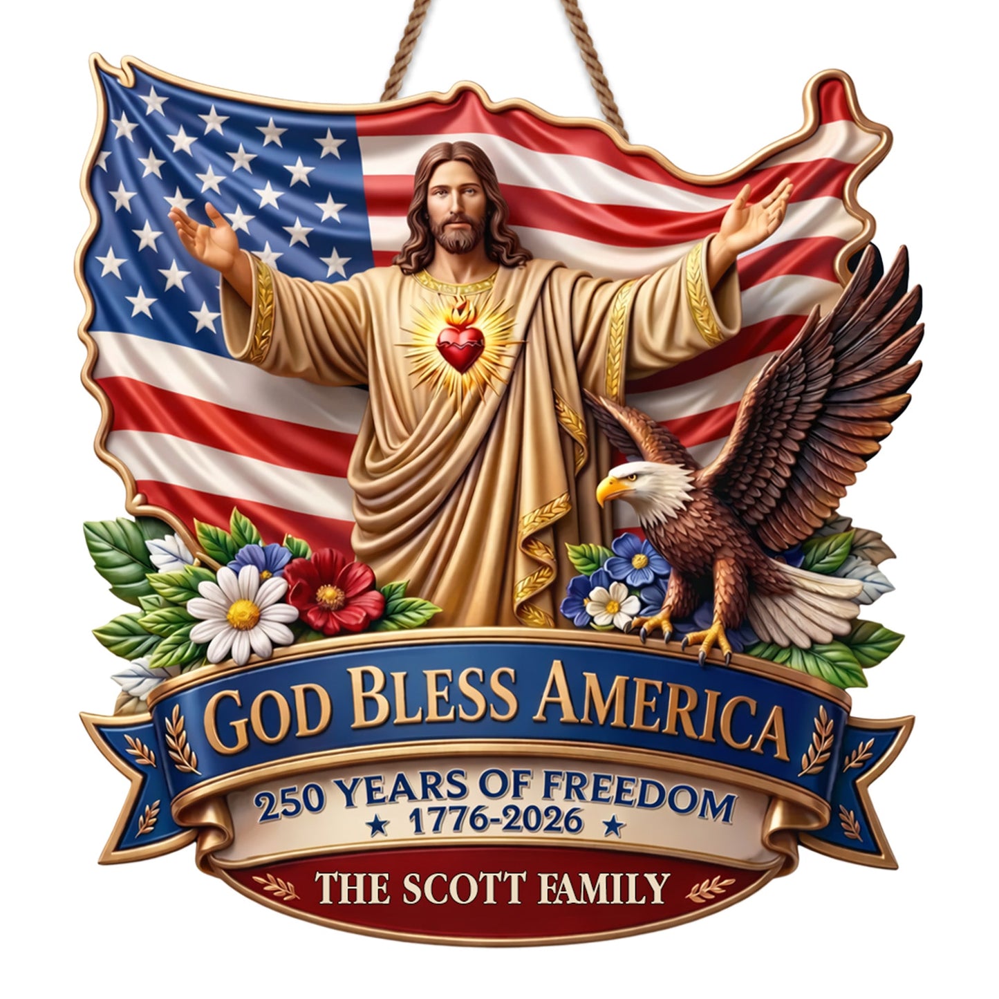 God Bless America 250 Years Of Freedom Jesus And Eagle - Personalized Custom Shaped Wood Sign - INDE079_WSIGN