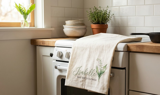 Elevate Your Kitchen Decor with a Personalized Birth Month Flower Tea Towel