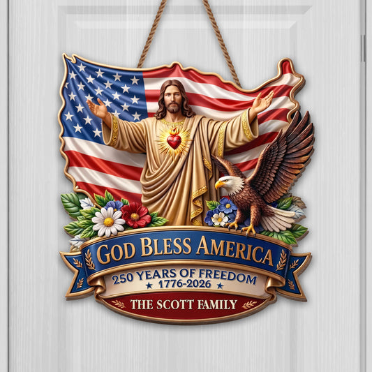 God Bless America 250 Years Of Freedom Jesus And Eagle - Personalized Custom Shaped Wood Sign - INDE079_WSIGN