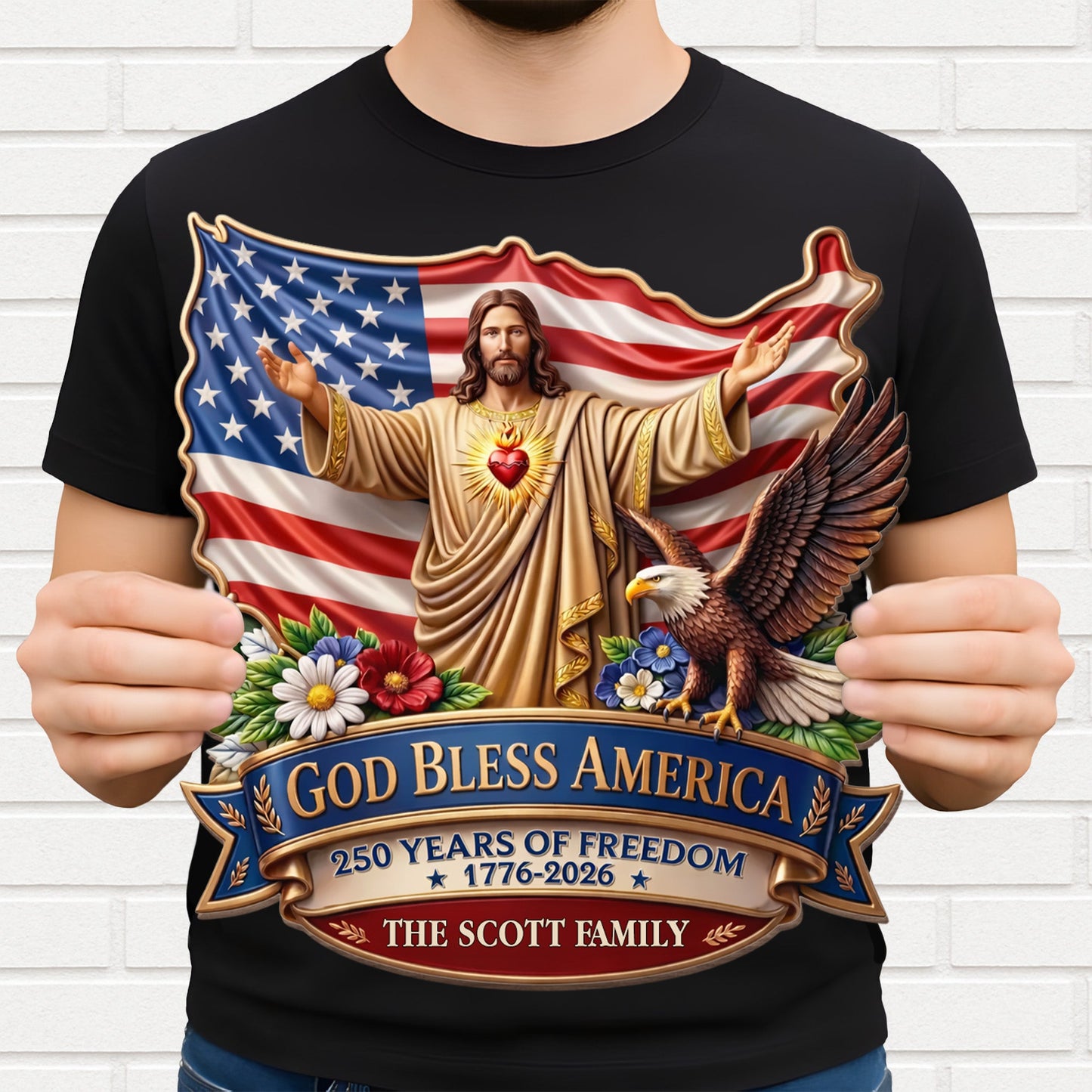 God Bless America 250 Years Of Freedom Jesus And Eagle - Personalized Custom Shaped Wood Sign - INDE079_WSIGN