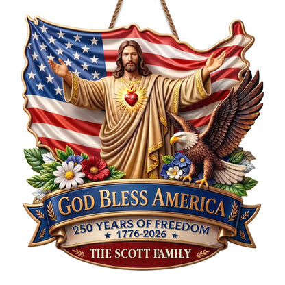 God Bless America 250 Years Of Freedom Jesus And Eagle - Personalized Custom Shaped Wood Sign - INDE079_WSIGN