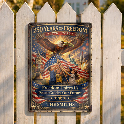 250 Years Of Freedom Unites Us With Eagle And American Flag - Personalized Metal Sign - INDE146_MSIGN