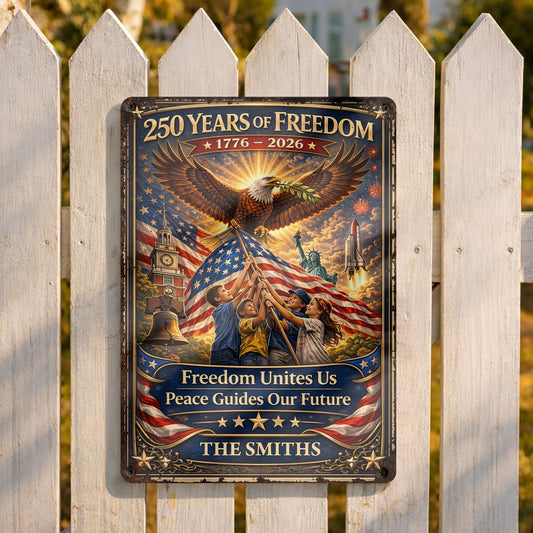 250 Years Of Freedom Unites Us With Eagle And American Flag - Personalized Metal Sign - INDE146_MSIGN