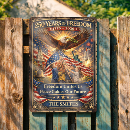 250 Years Of Freedom Unites Us With Eagle And American Flag - Personalized Metal Sign - INDE146_MSIGN