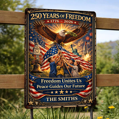 250 Years Of Freedom Unites Us With Eagle And American Flag - Personalized Metal Sign - INDE146_MSIGN