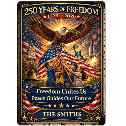 250 Years Of Freedom Unites Us With Eagle And American Flag - Personalized Metal Sign - INDE146_MSIGN