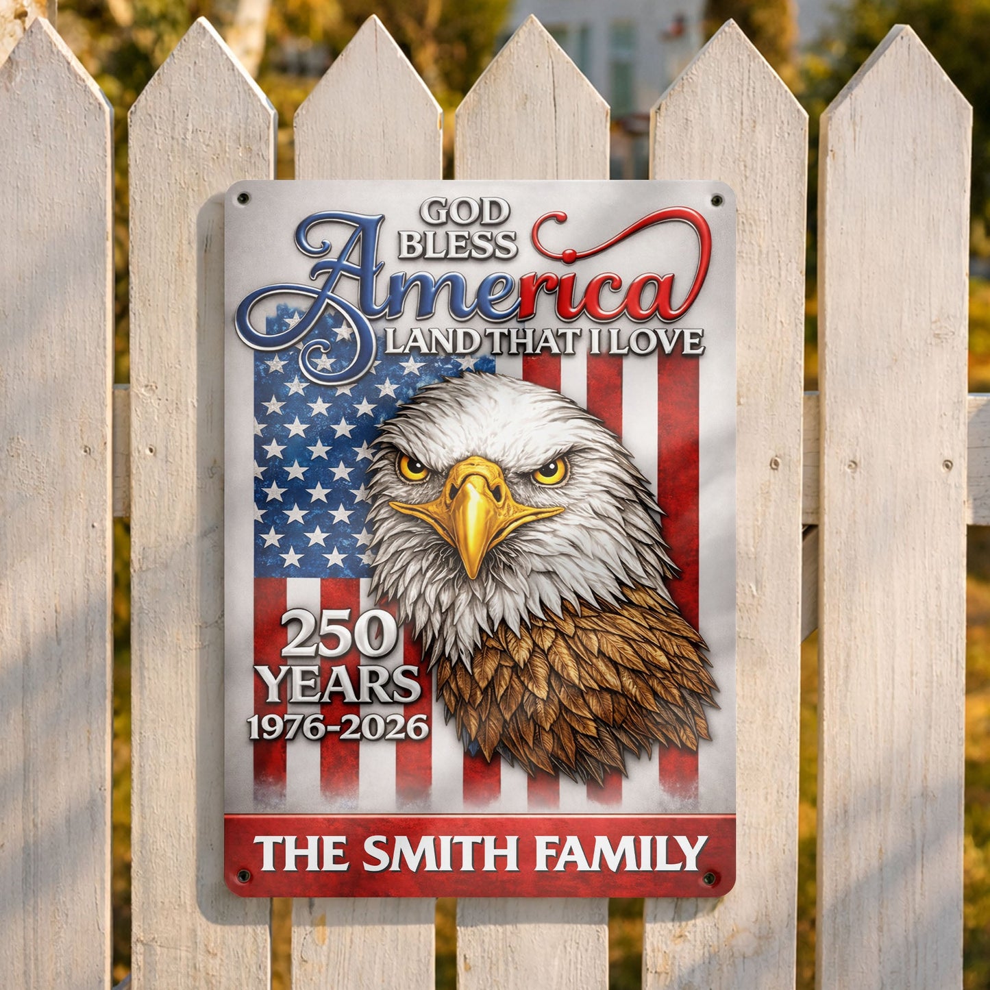 God Bless America Land That I Love Eagle Flag Family - Personalized Metal Sign - INDE182_MSIGN