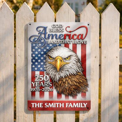 God Bless America Land That I Love Eagle Flag Family - Personalized Metal Sign - INDE182_MSIGN