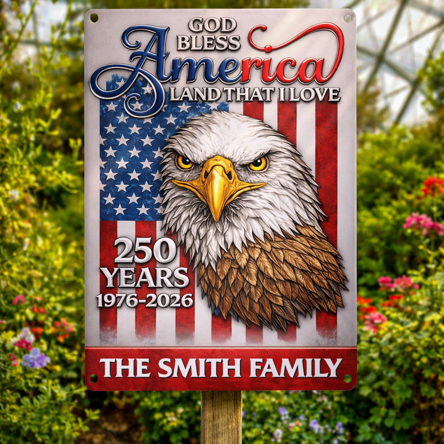 God Bless America Land That I Love Eagle Flag Family - Personalized Metal Sign - INDE182_MSIGN