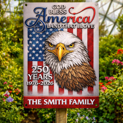 God Bless America Land That I Love Eagle Flag Family - Personalized Metal Sign - INDE182_MSIGN