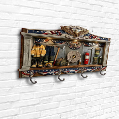 Honor & Courage America 250 Firefighter Gear 3D Effect With Eagle - Personalized Key Holder - INDE218_KHO