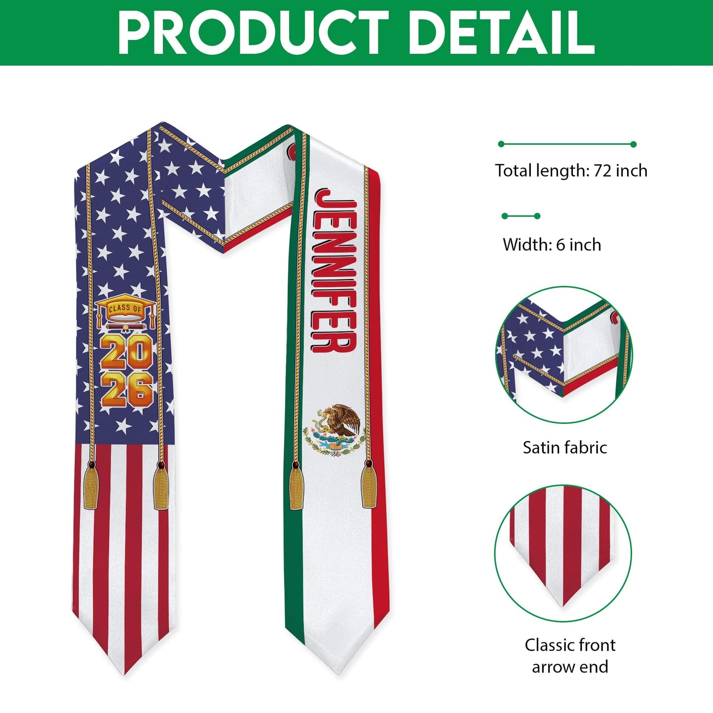 Country Flag Class of 2026 Stoles Sash, Graduation Gift, Senior Gift K228 CH07 888875